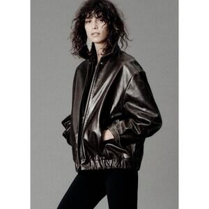 ZARA Faux Leather Moto Jacket Black Zip Front Women's Size S